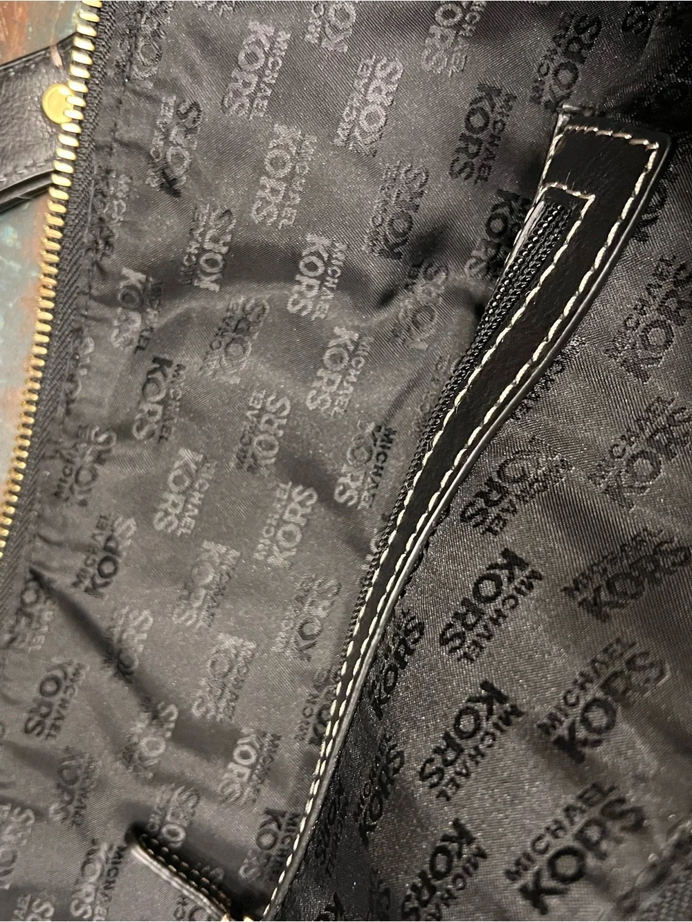 Michael Kors Black Leather Studded Shoulder Tote with Gold Chain